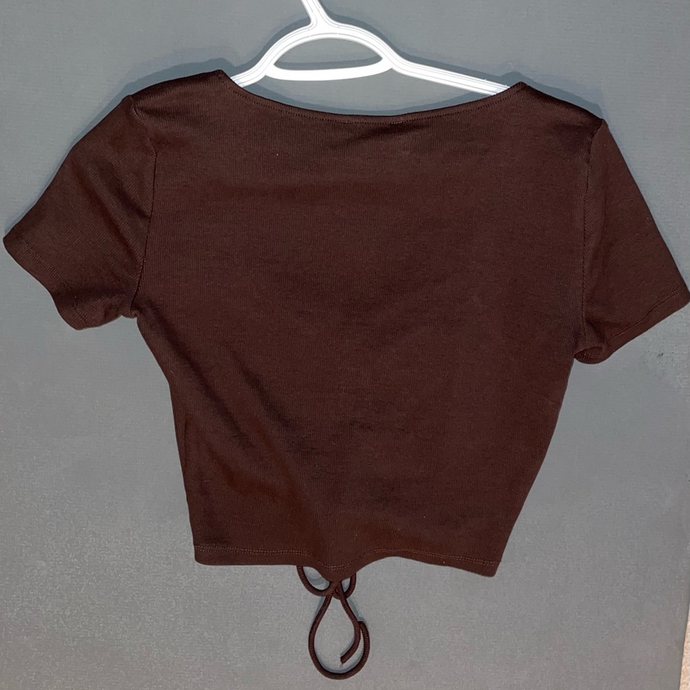 ZARA Ruched Ribbed Top Short Sleeve - Picture 2 of 5